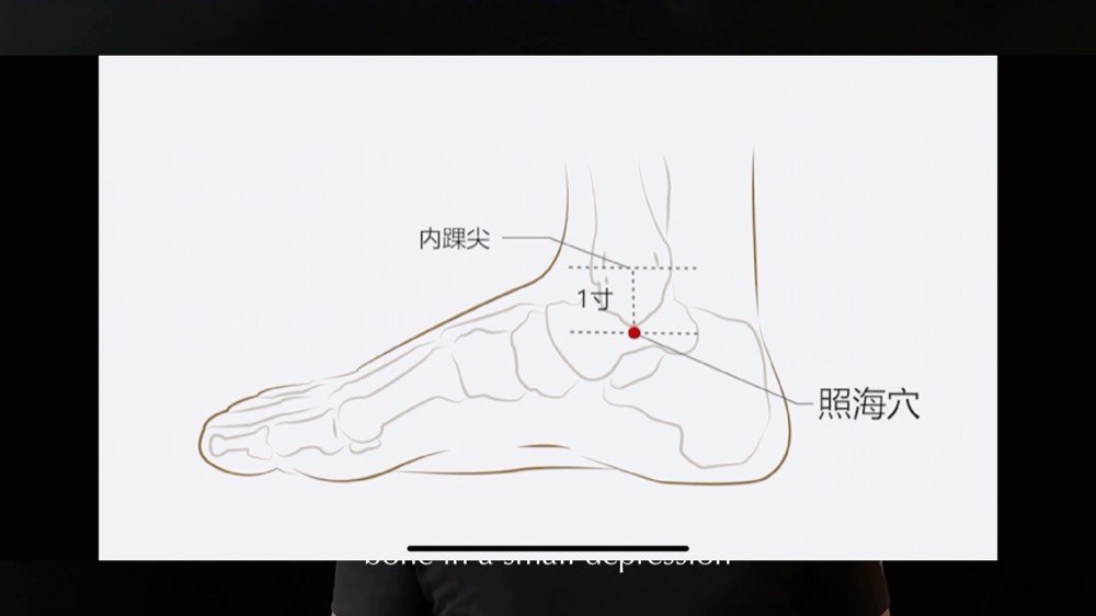 Location of Zhaohai KI-6 in the hollow just below the tip of the inner ankle bone