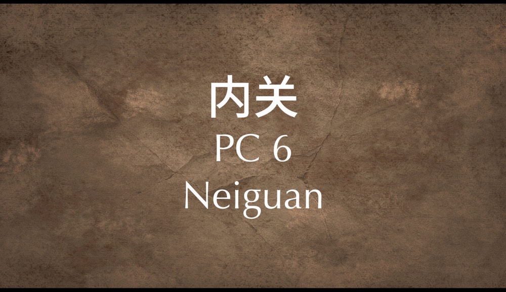 Location of Neiguan PC-6 acupoint, three finger-widths above the wrist crease between the two tendons