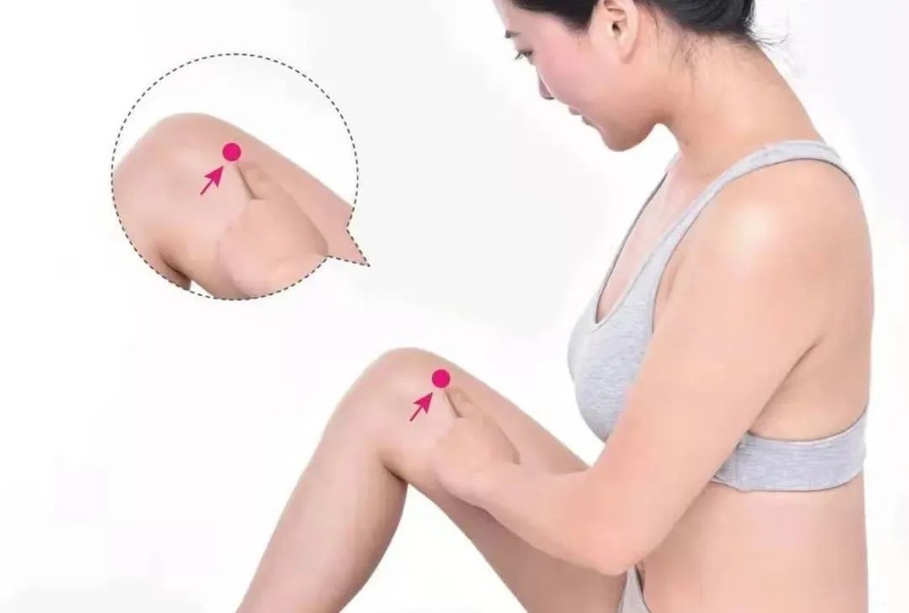 Location of Xuehai SP-10, two thumb-widths above the upper inner corner of the kneecap